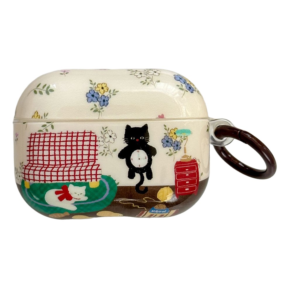 For AirPods Pro Protective Case IMD Cat Pattern TPU Earphone Cover with Carabiner