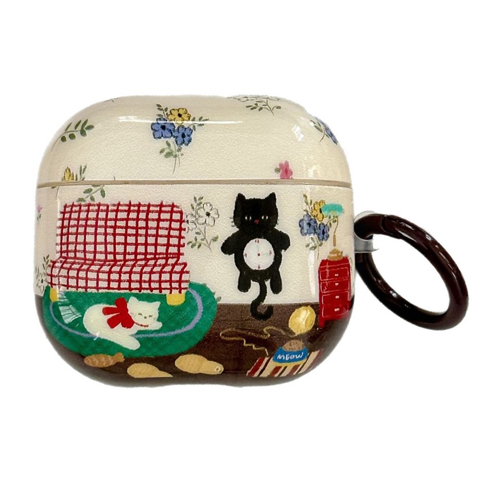 For AirPods 3 Protective Case IMD Cat Pattern TPU Earphone Cover with Carabiner