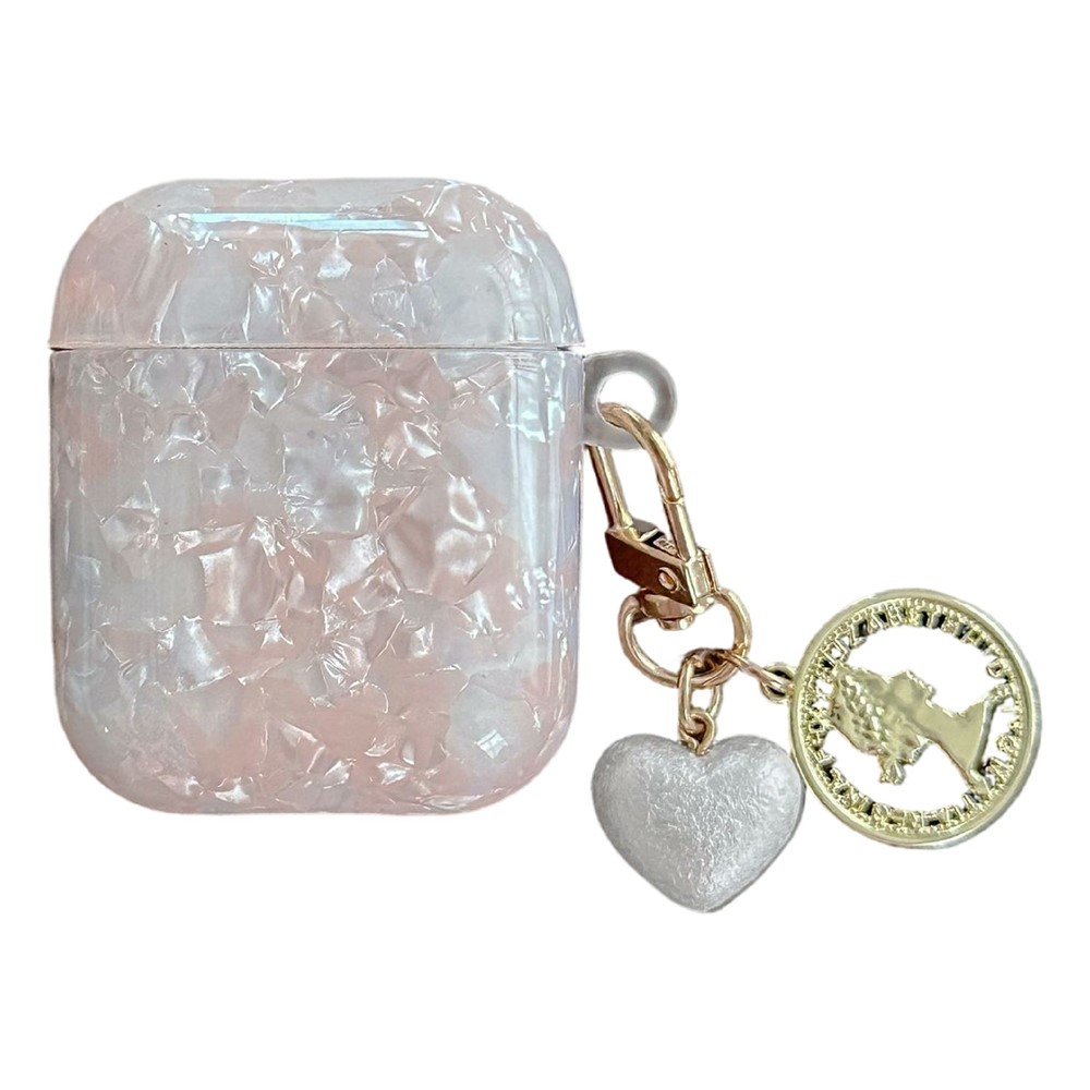 Protective Case for Apple AirPods with Wireless Charging Case (2019) / AirPods with Charging Case (2019) / (2016) , Pearlescent Shell Texture TPU Earphone Cover with Heart Pendant Charm