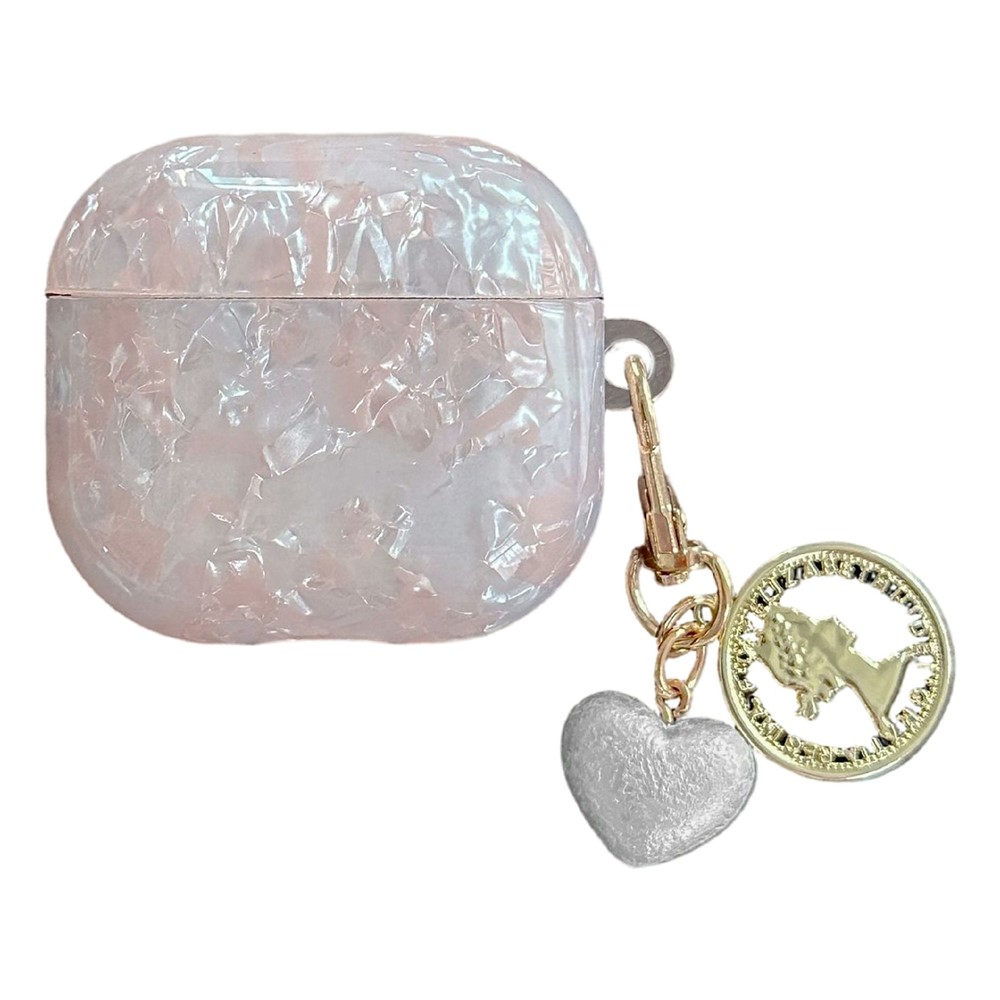 For AirPods 5 / 4 Protective Case Pearlescent Shell Texture TPU Earphone Cover with Heart Pendant Charm