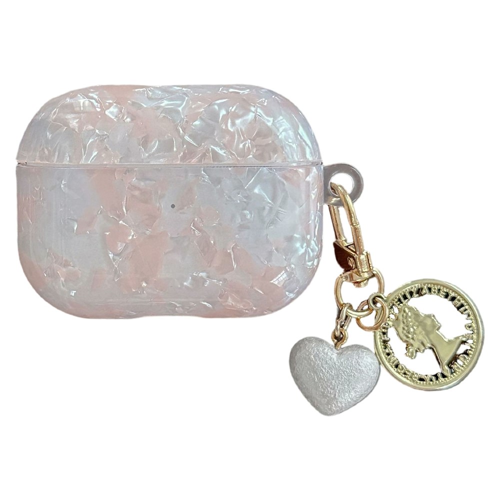 For AirPods Pro 2 Protective Case Pearlescent Shell Texture TPU Earphone Cover with Heart Pendant Charm