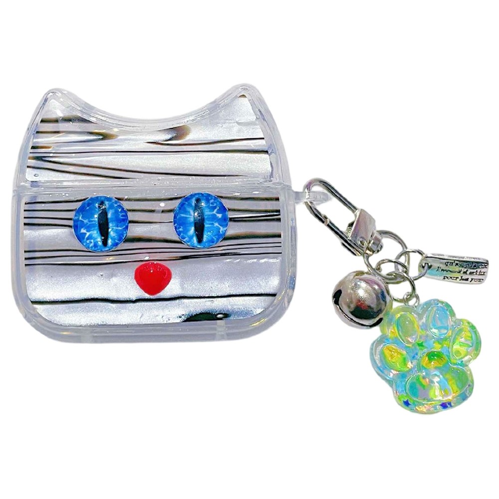 For AirPods 3 Protective Case Blue Eye Cat Soft TPU Earphone Cover with Pendant - White