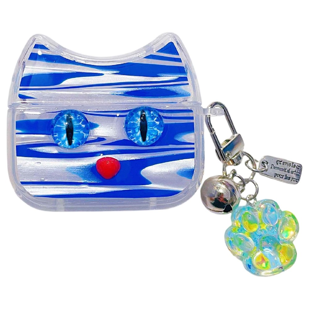 For AirPods Pro / Pro 2 Protective Case Blue Eye Cat Soft TPU Earphone Cover with Pendant - Blue