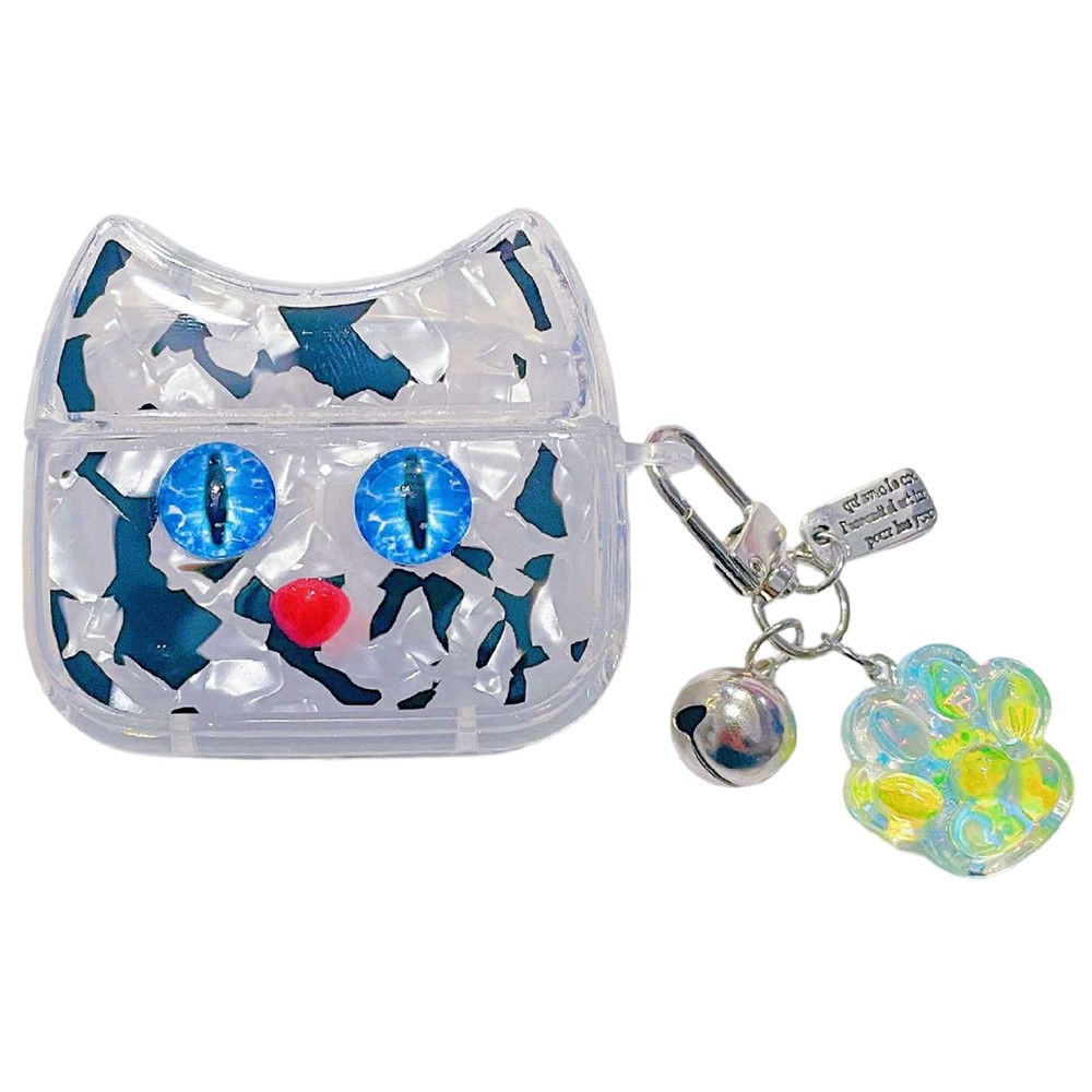 For AirPods 5 / 4 Protective Case Blue Eye Cat Soft TPU Earphone Cover with Pendant - Black