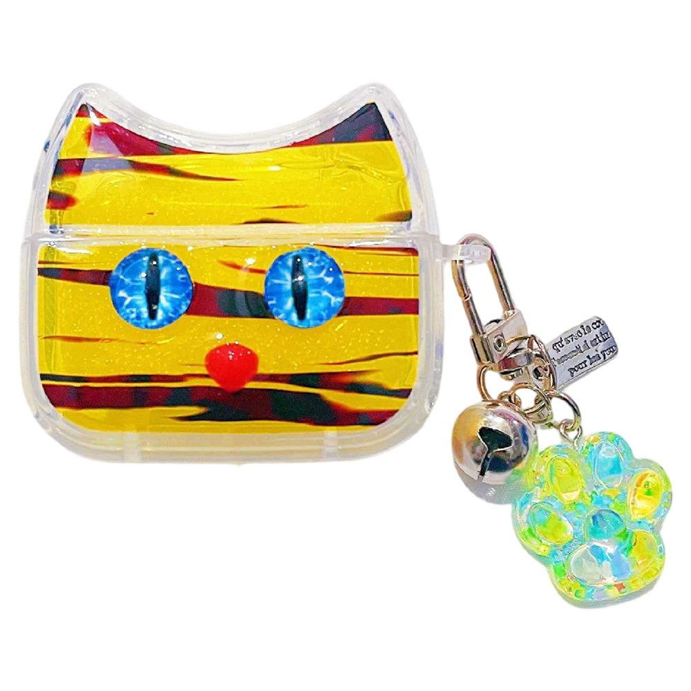 For AirPods 5 / 4 Protective Case Blue Eye Cat Soft TPU Earphone Cover with Pendant - Yellow