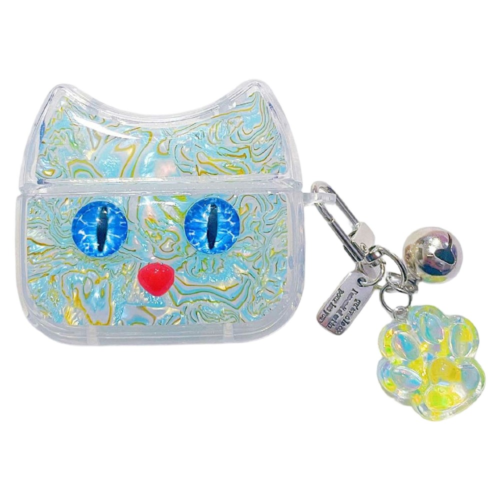 For AirPods 5 / 4 Protective Case Blue Eye Cat Soft TPU Earphone Cover with Pendant - Green