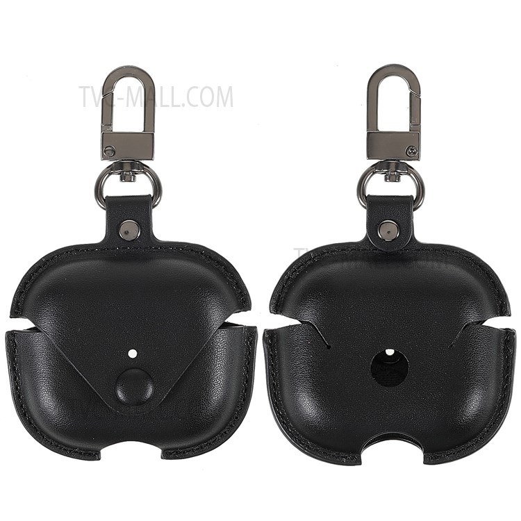 PU Leather Snap Closure Protective Cover with Keychain Hook for Apple AirPods 3 - Black-1