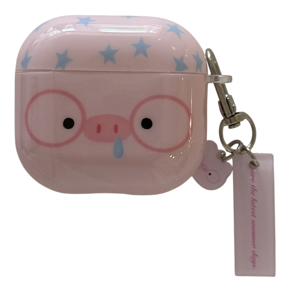 For AirPods 5 / 4 TPU Case Cartoon Pig with Glasses Shockproof Protective Cover with Pendant and Buckle