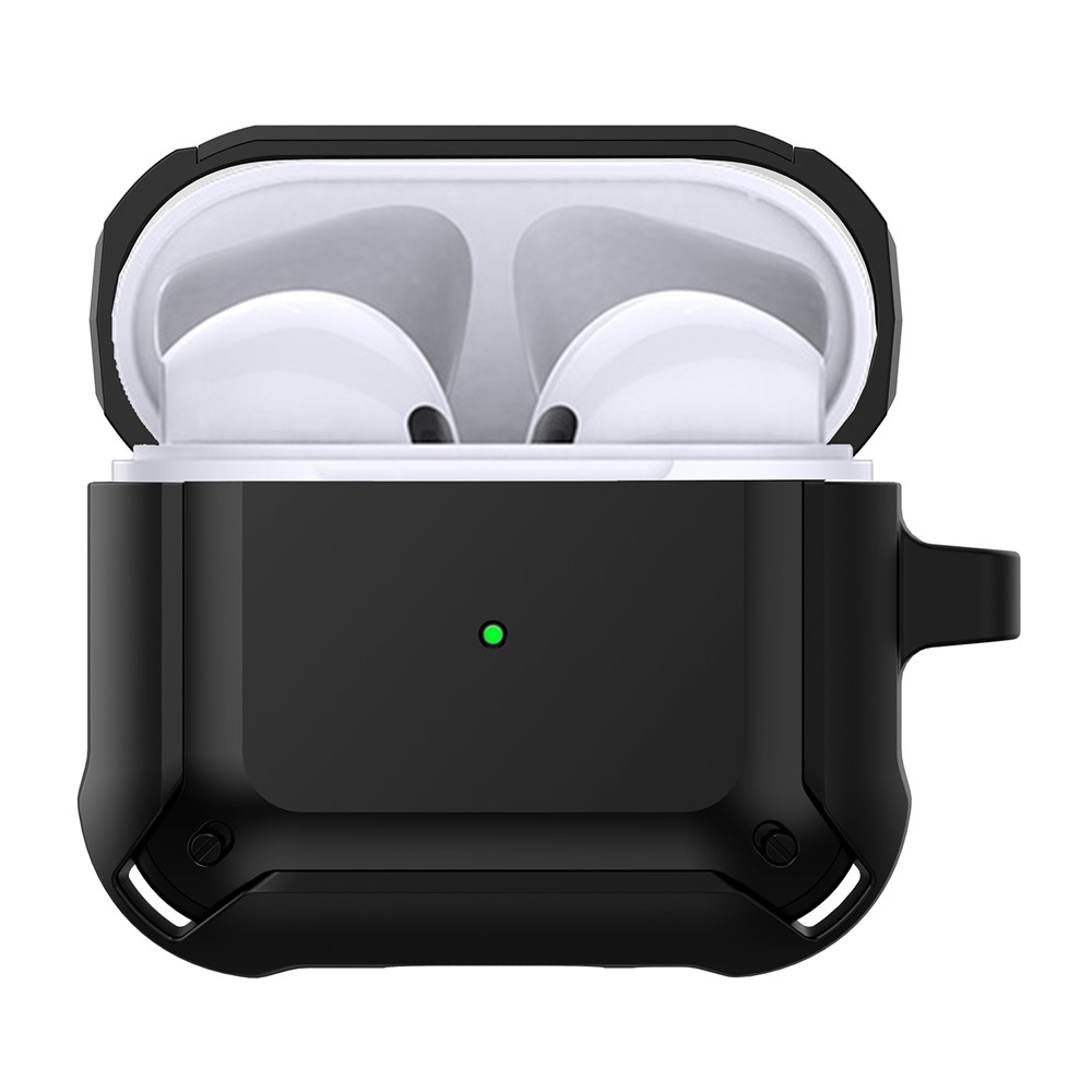 Full-Body Rugged Armor Series Shockproof Protective AirPod Case with Keychain for AirPods 3 - Black/Black-3