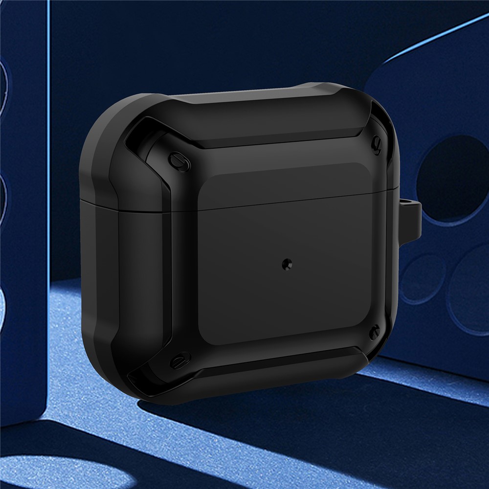 Full-Body Rugged Armor Series Shockproof Protective AirPod Case with Keychain for AirPods 3 - Black/Black-4