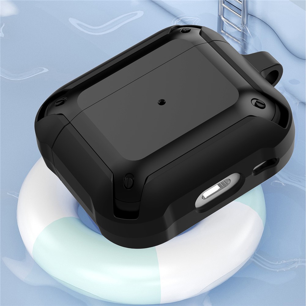 Full-Body Rugged Armor Series Shockproof Protective AirPod Case with Keychain for AirPods 3 - Black/Black-5