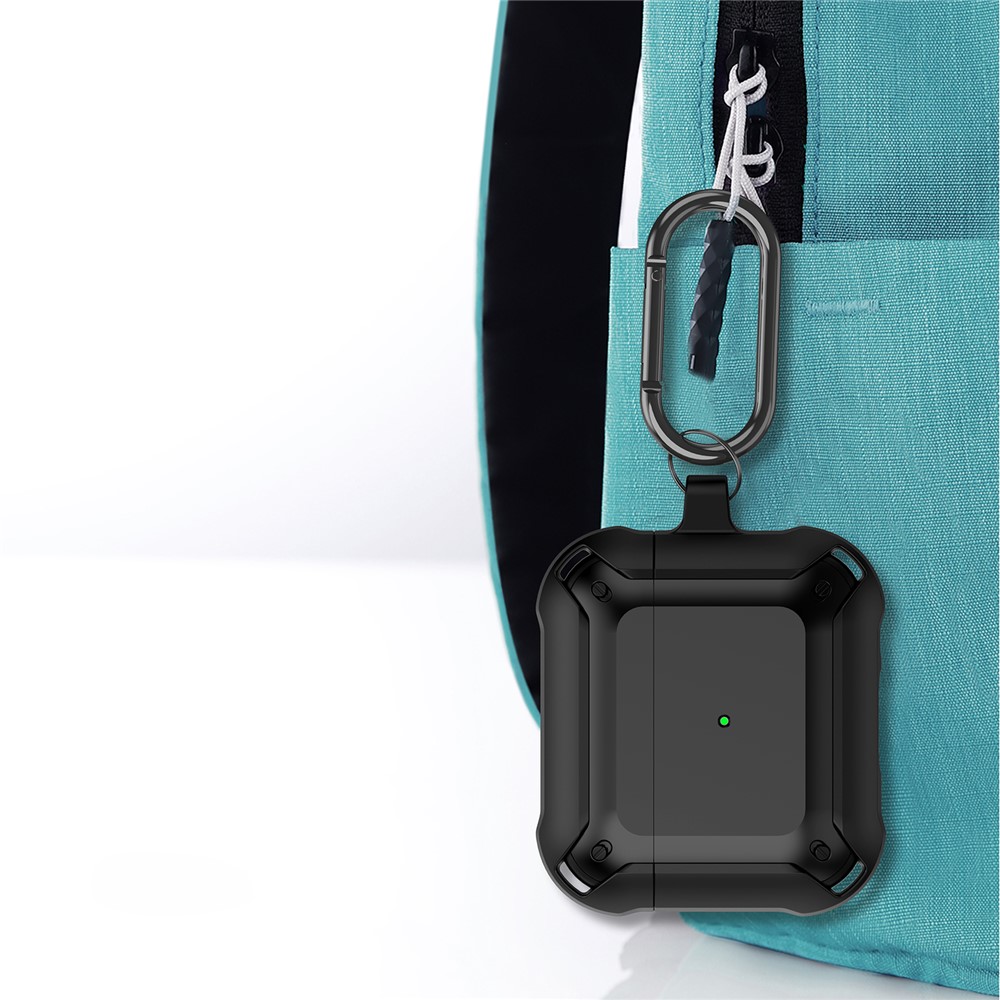 Full-Body Rugged Armor Series Shockproof Protective AirPod Case with Keychain for AirPods 3 - Black/Black-8