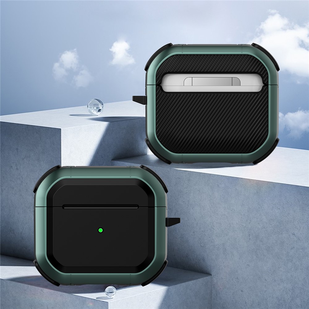 Thunder Series Full-Body Rugged Shockproof Protective Case with Carabiner for AirPods 3 - Midnight Green-2