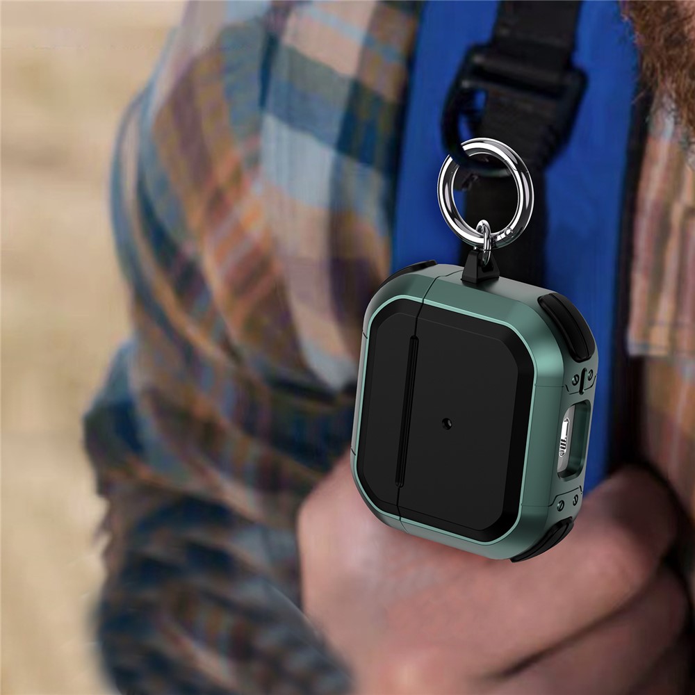 Thunder Series Full-Body Rugged Shockproof Protective Case with Carabiner for AirPods 3 - Midnight Green-6