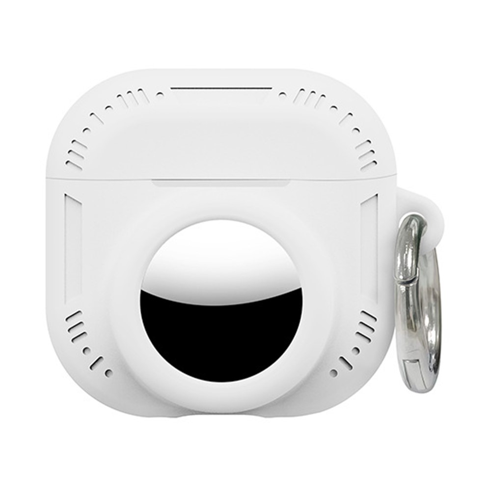 2 in 1 Silicone Case for AirPods 5 / 4 / AirTag Anti-Drop Protective Cover with Anti-Loss Carabiner - White