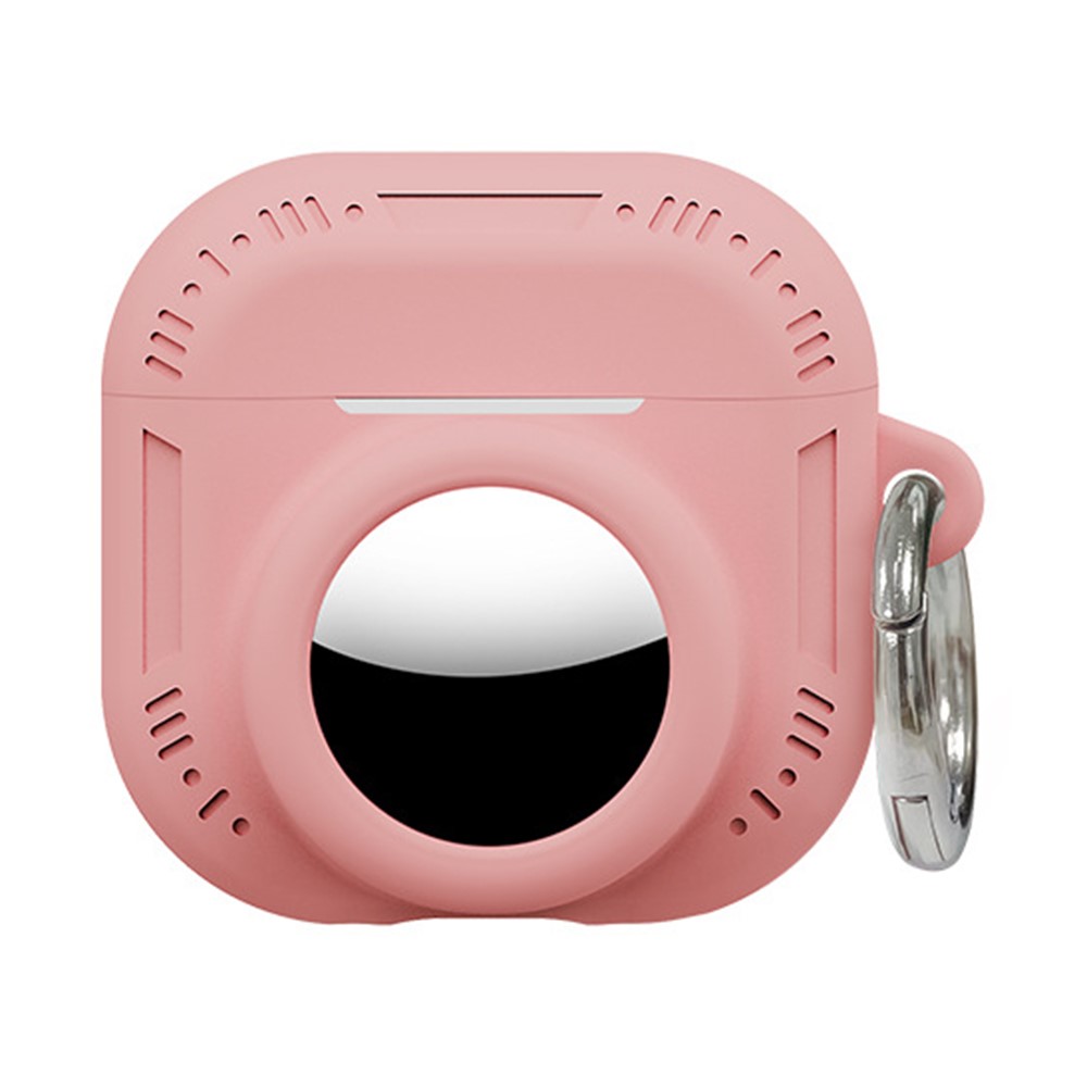 2 in 1 Silicone Case for AirPods 5 / 4 / AirTag Anti-Drop Protective Cover with Anti-Loss Carabiner - Pink