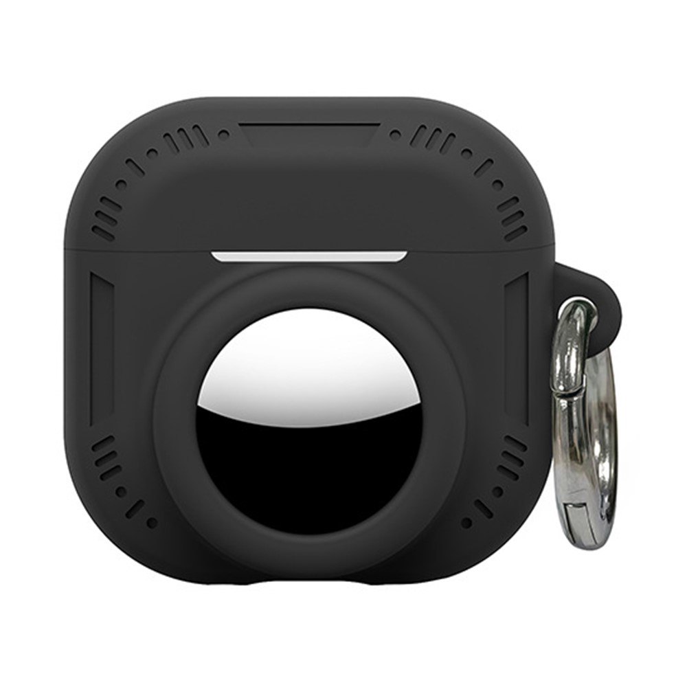2 in 1 Silicone Case for AirPods 5 / 4 / AirTag Anti-Drop Protective Cover with Anti-Loss Carabiner - Black