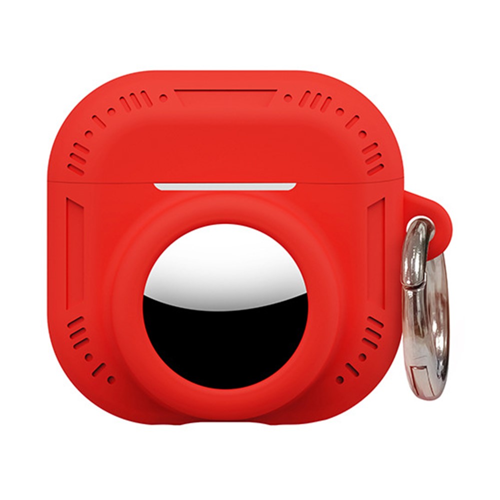 2 in 1 Silicone Case for AirPods 5 / 4 / AirTag Anti-Drop Protective Cover with Anti-Loss Carabiner - Red