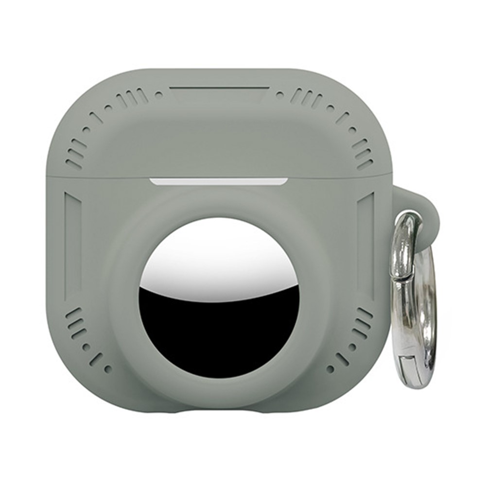 2 in 1 Silicone Case for AirPods 5 / 4 / AirTag Anti-Drop Protective Cover with Anti-Loss Carabiner - Grey