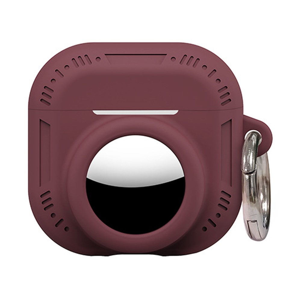 2 in 1 Silicone Case for AirPods 5 / 4 / AirTag Anti-Drop Protective Cover with Anti-Loss Carabiner - Wine Red