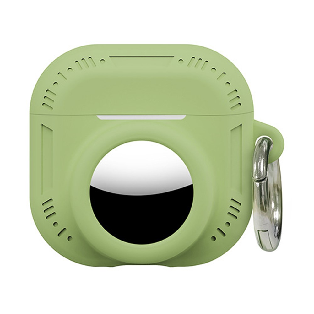 2 in 1 Silicone Case for AirPods 5 / 4 / AirTag Anti-Drop Protective Cover with Anti-Loss Carabiner - Matcha Green