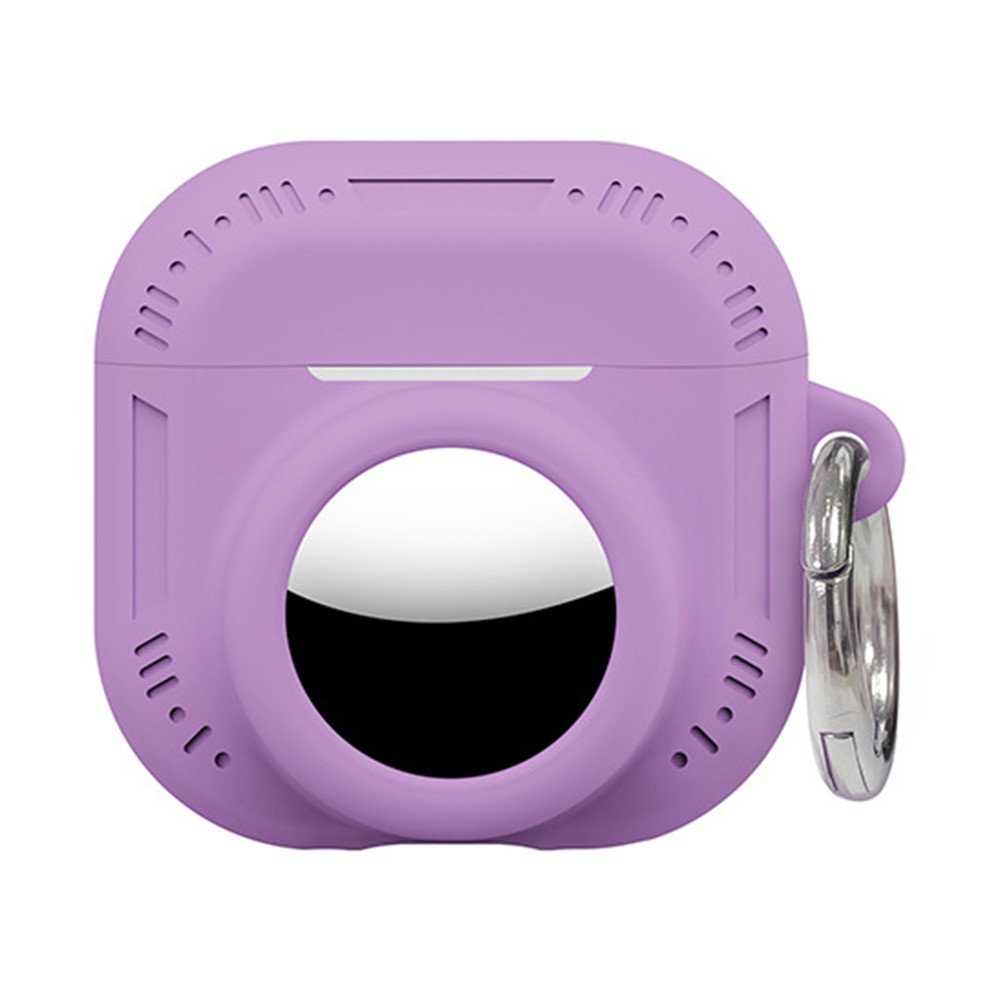 2 in 1 Silicone Case for AirPods 5 / 4 / AirTag Anti-Drop Protective Cover with Anti-Loss Carabiner - Purple