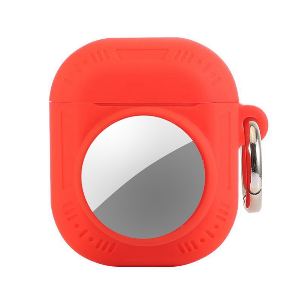 2 in 1 Silicone Case for AirTag / Apple AirPods with Wireless Charging Case (2019) / AirPods with Charging Case (2019) / (2016) Anti-Drop Protective Cover with Anti-Loss Carabiner - Red