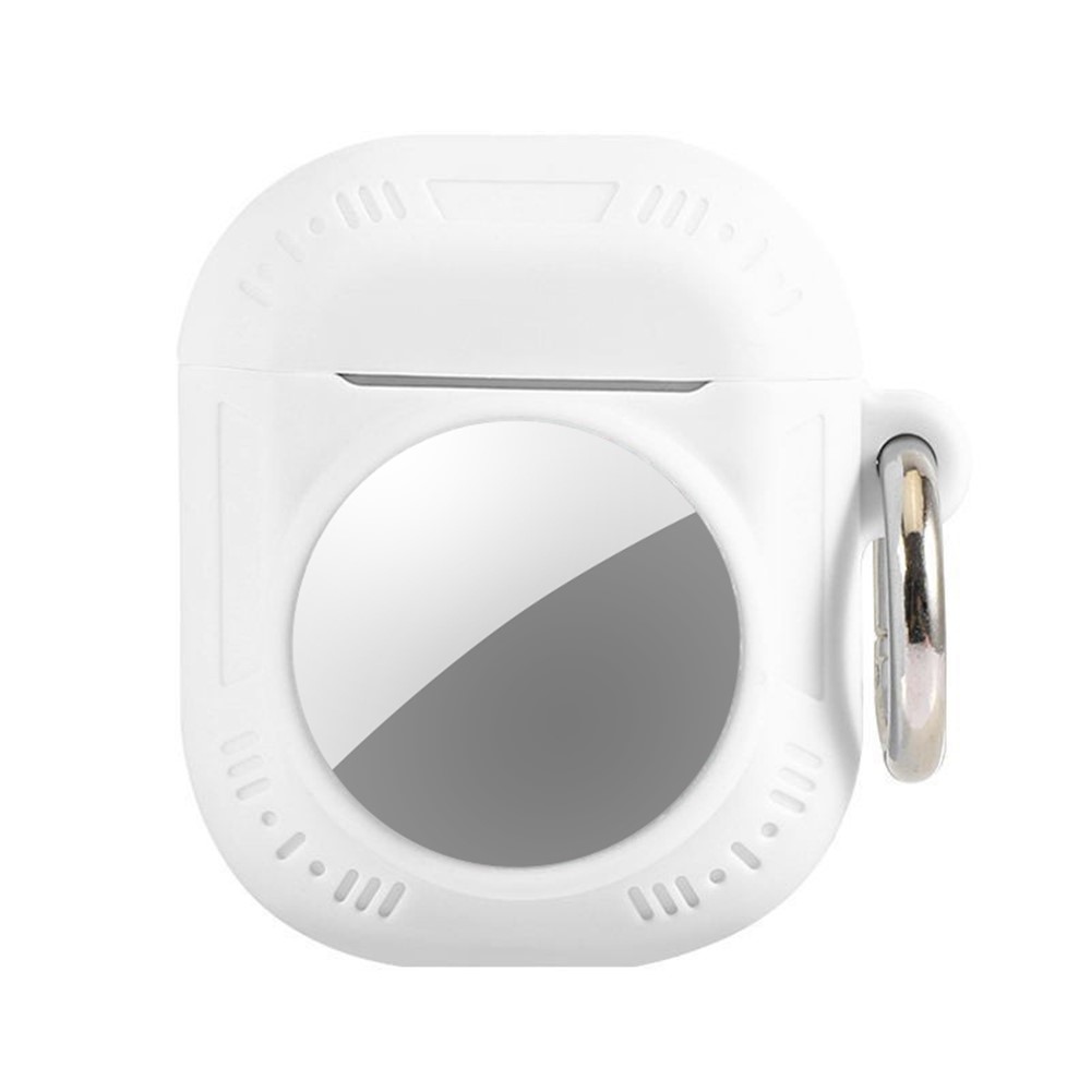 2 in 1 Silicone Case for AirTag / Apple AirPods with Wireless Charging Case (2019) / AirPods with Charging Case (2019) / (2016) Anti-Drop Protective Cover with Anti-Loss Carabiner - White