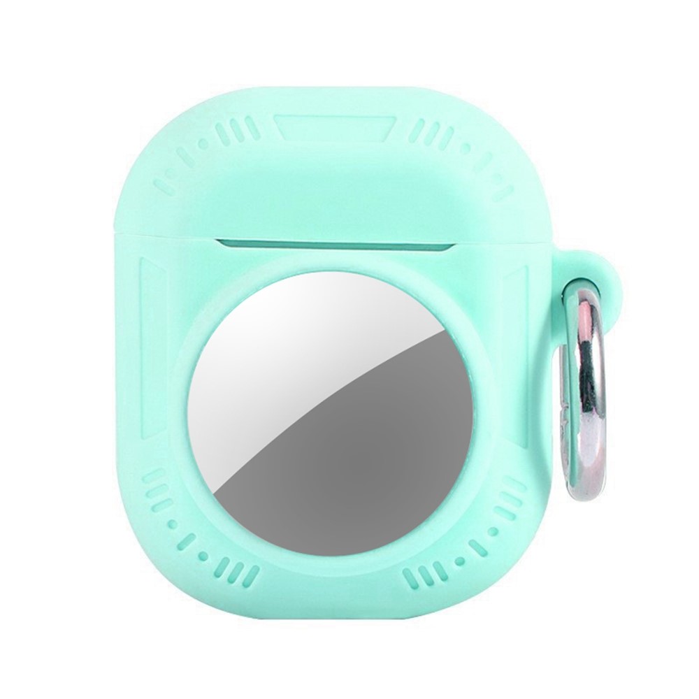 2 in 1 Silicone Case for AirTag / Apple AirPods with Wireless Charging Case (2019) / AirPods with Charging Case (2019) / (2016) Anti-Drop Protective Cover with Anti-Loss Carabiner - Mint Green