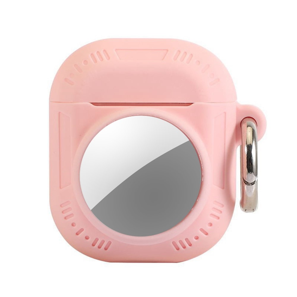 2 in 1 Silicone Case for AirTag / Apple AirPods with Wireless Charging Case (2019) / AirPods with Charging Case (2019) / (2016) Anti-Drop Protective Cover with Anti-Loss Carabiner - Pink