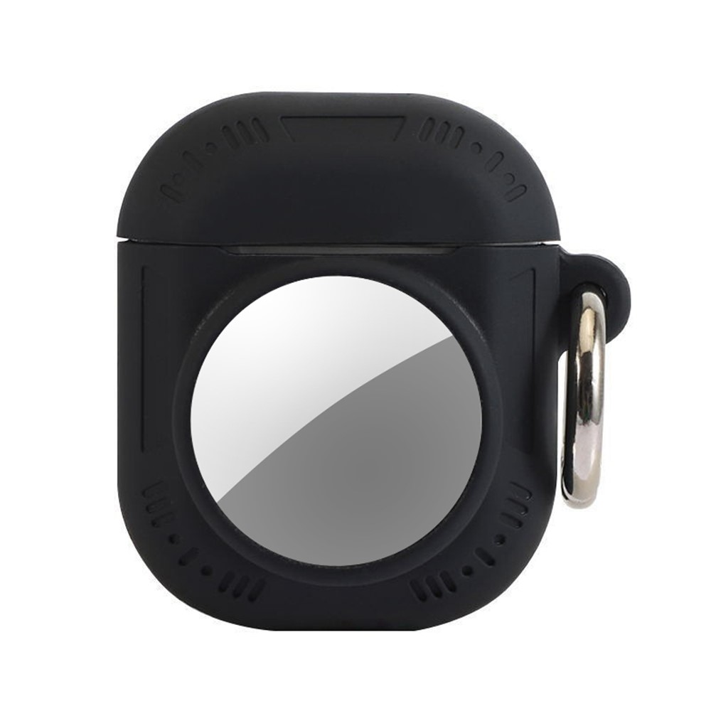 2 in 1 Silicone Case for AirTag / Apple AirPods with Wireless Charging Case (2019) / AirPods with Charging Case (2019) / (2016) Anti-Drop Protective Cover with Anti-Loss Carabiner - Black
