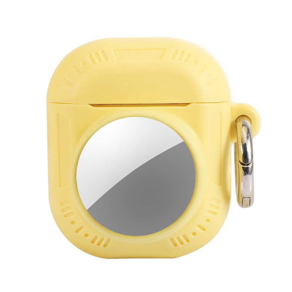 2 in 1 Silicone Case for AirTag / Apple AirPods with Wireless Charging Case (2019) / AirPods with Charging Case (2019) / (2016) Anti-Drop Protective Cover with Anti-Loss Carabiner - Yellow