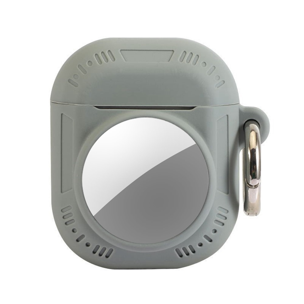 2 in 1 Silicone Case for AirTag / Apple AirPods with Wireless Charging Case (2019) / AirPods with Charging Case (2019) / (2016) Anti-Drop Protective Cover with Anti-Loss Carabiner - Grey