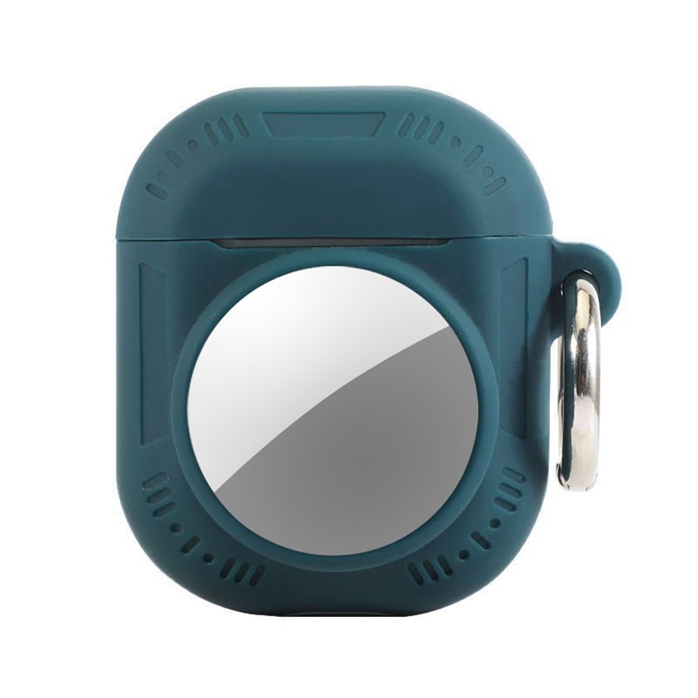 2 in 1 Silicone Case for AirTag / Apple AirPods with Wireless Charging Case (2019) / AirPods with Charging Case (2019) / (2016) Anti-Drop Protective Cover with Anti-Loss Carabiner - Blackish Green