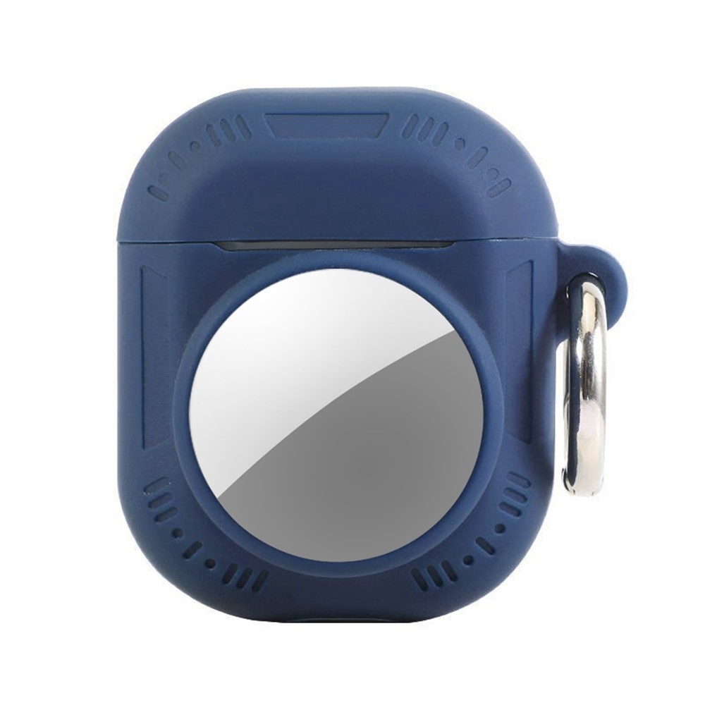 2 in 1 Silicone Case for AirTag / Apple AirPods with Wireless Charging Case (2019) / AirPods with Charging Case (2019) / (2016) Anti-Drop Protective Cover with Anti-Loss Carabiner - Dark Blue