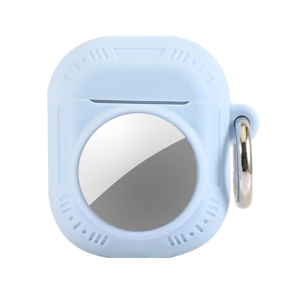 2 in 1 Silicone Case for AirTag / Apple AirPods with Wireless Charging Case (2019) / AirPods with Charging Case (2019) / (2016) Anti-Drop Protective Cover with Anti-Loss Carabiner - Sky Blue