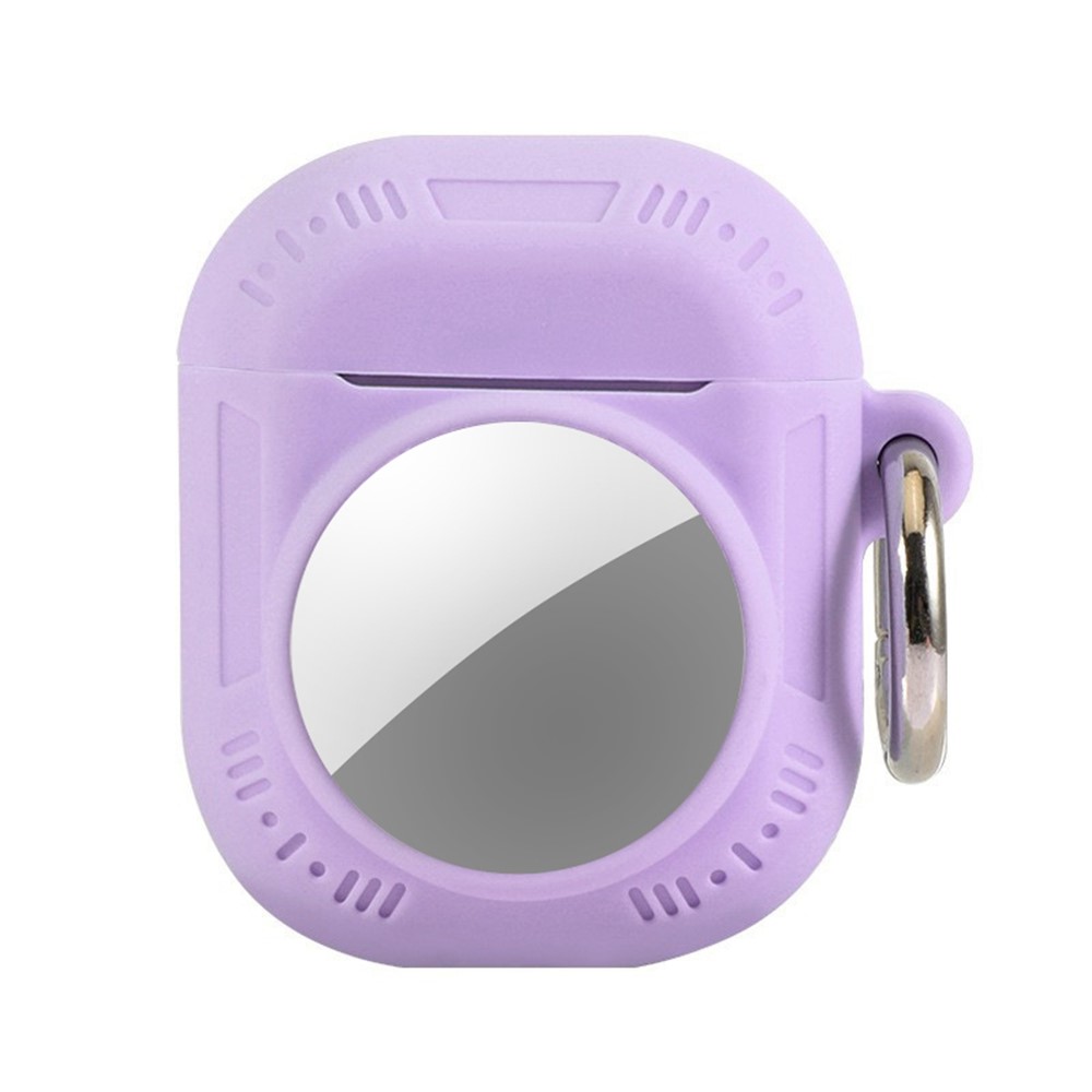 2 in 1 Silicone Case for AirTag / Apple AirPods with Wireless Charging Case (2019) / AirPods with Charging Case (2019) / (2016) Anti-Drop Protective Cover with Anti-Loss Carabiner - Purple