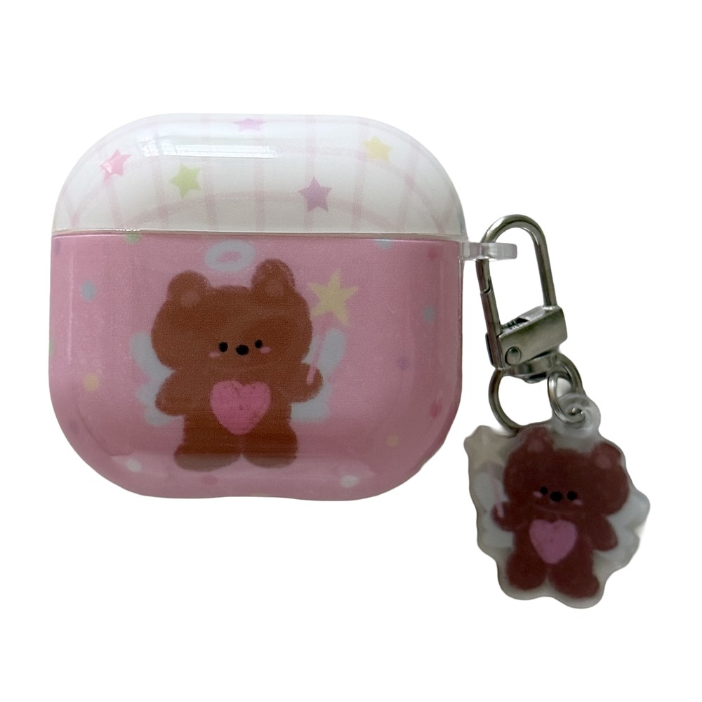 For AirPods Pro / Pro 2 Protective Case Brown Bear Cartoon Pattern TPU Earphone Cover with Buckle Keychain + Pendant