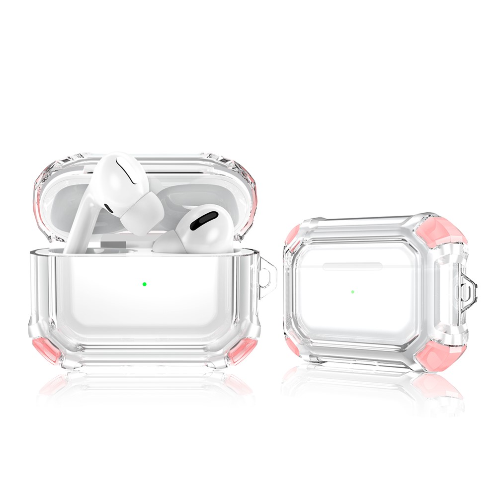 Contrast Color Scratch-Resistant Anti-Drop TPU Bluetooth Earphone Separable Protective Case with Carabiner for Apple AirPods Pro - Pink-1