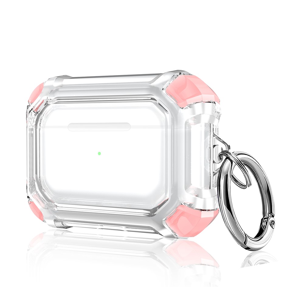 Contrast Color Scratch-Resistant Anti-Drop TPU Bluetooth Earphone Separable Protective Case with Carabiner for Apple AirPods Pro - Pink-3