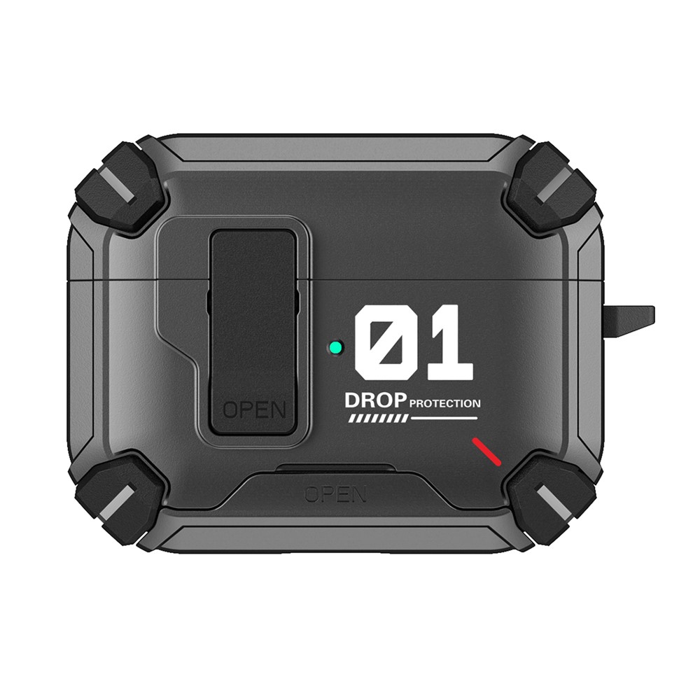 For AirPods 5 / 4 Magnetic Earphone Case Phone Stand Numerical Design TPU + PC Shockproof Cover with Carabiner - Black 01