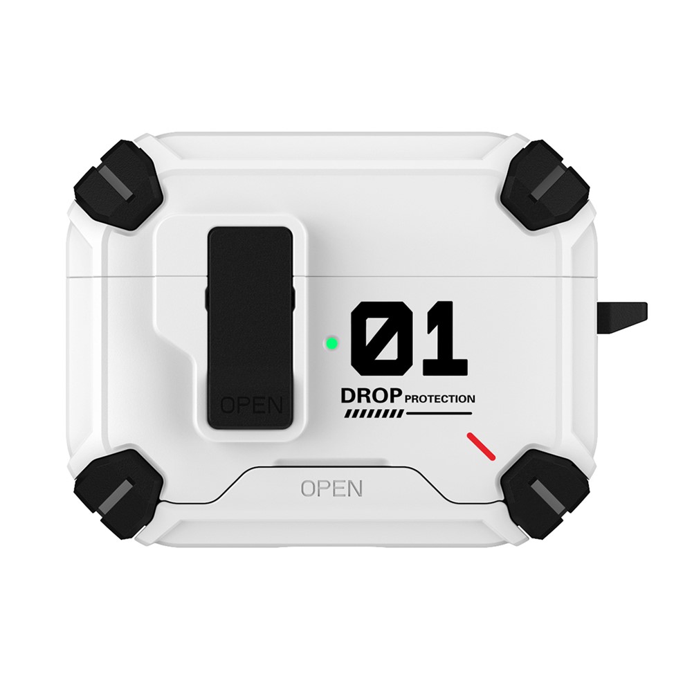 For AirPods 5 / 4 Magnetic Earphone Case Phone Stand Numerical Design TPU + PC Shockproof Cover with Carabiner - White 01