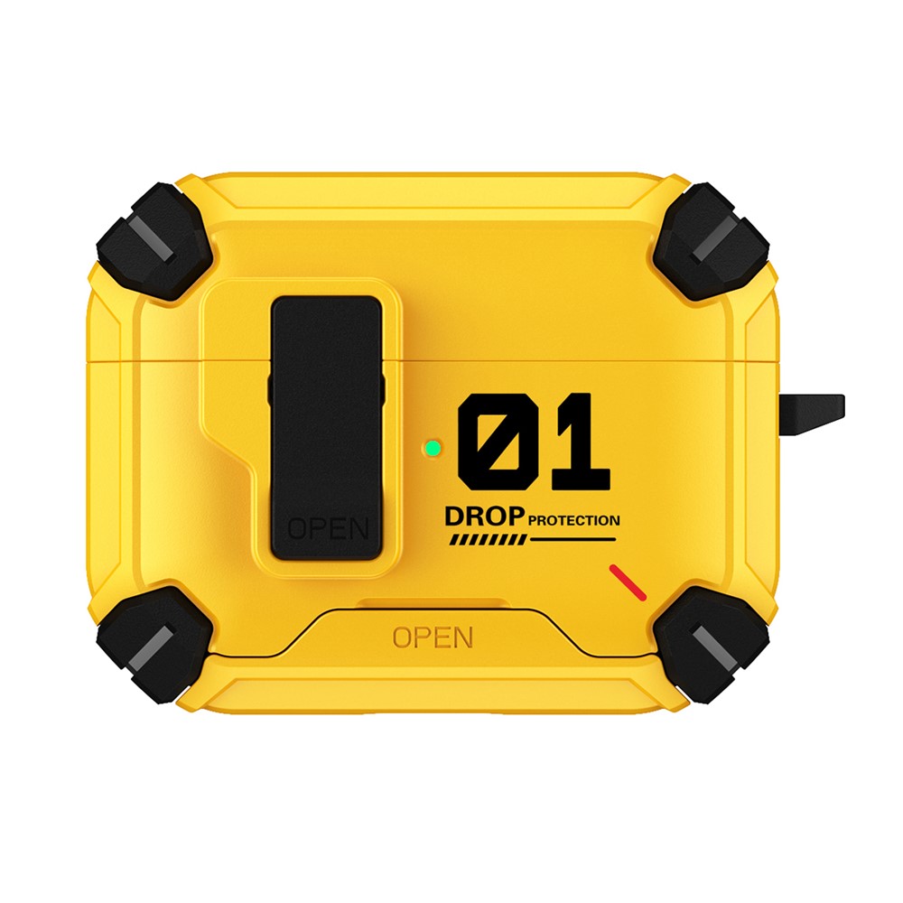 For AirPods 5 / 4 Magnetic Earphone Case Phone Stand Numerical Design TPU + PC Shockproof Cover with Carabiner - Yellow 01