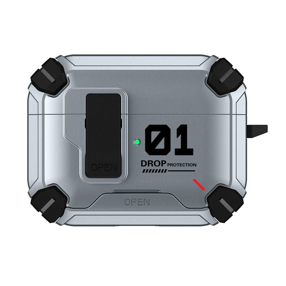For AirPods 5 / 4 Magnetic Earphone Case Phone Stand Numerical Design TPU + PC Shockproof Cover with Carabiner - Grey 01
