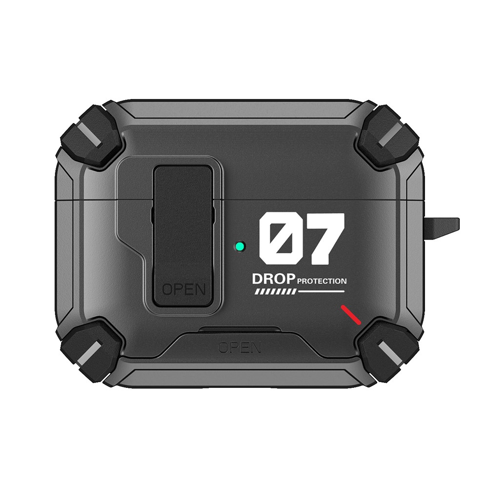 For AirPods 5 / 4 Magnetic Earphone Case Phone Stand Numerical Design TPU + PC Shockproof Cover with Carabiner - Black 07