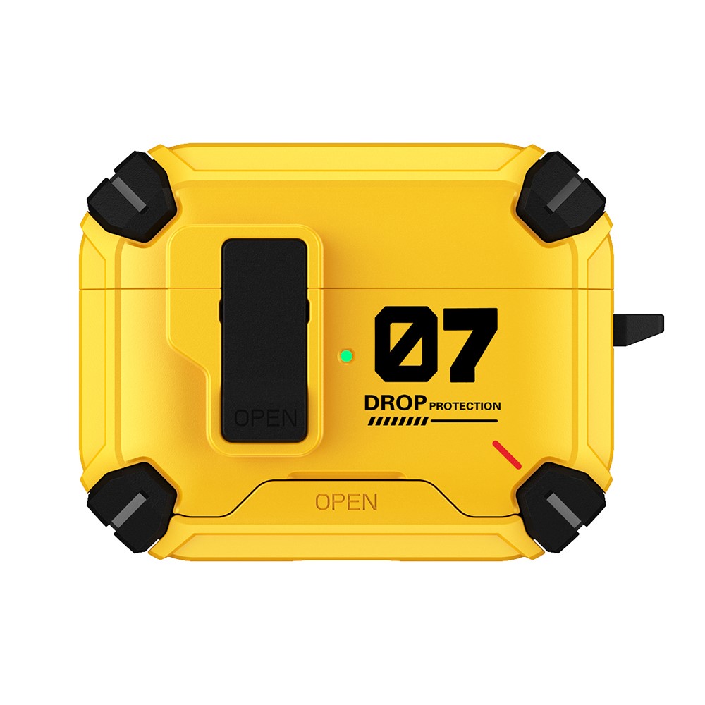 For AirPods 5 / 4 Magnetic Earphone Case Phone Stand Numerical Design TPU + PC Shockproof Cover with Carabiner - Yellow 07