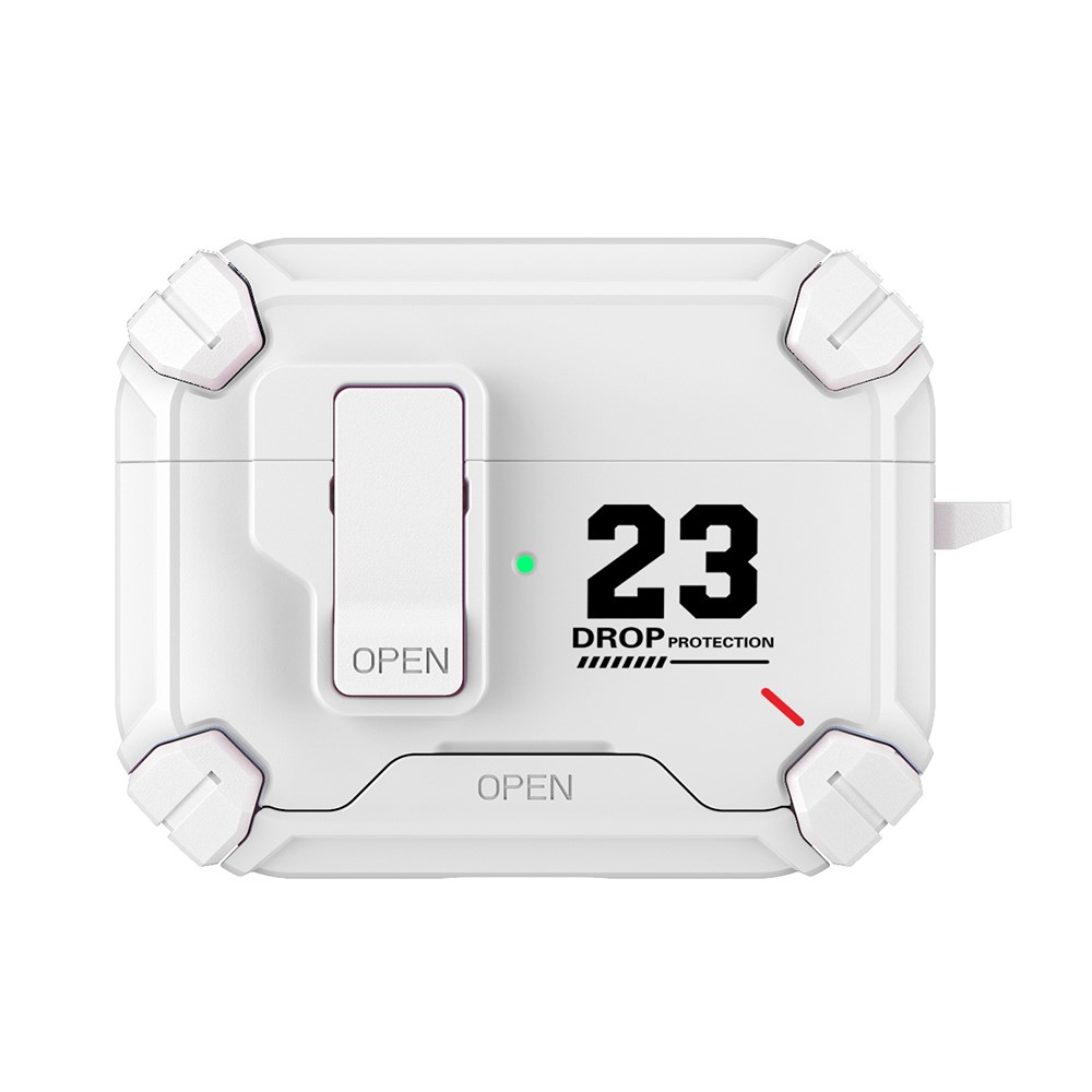 For AirPods 5 / 4 Magnetic Earphone Case Phone Stand Numerical Design TPU + PC Shockproof Cover with Carabiner - All White 23