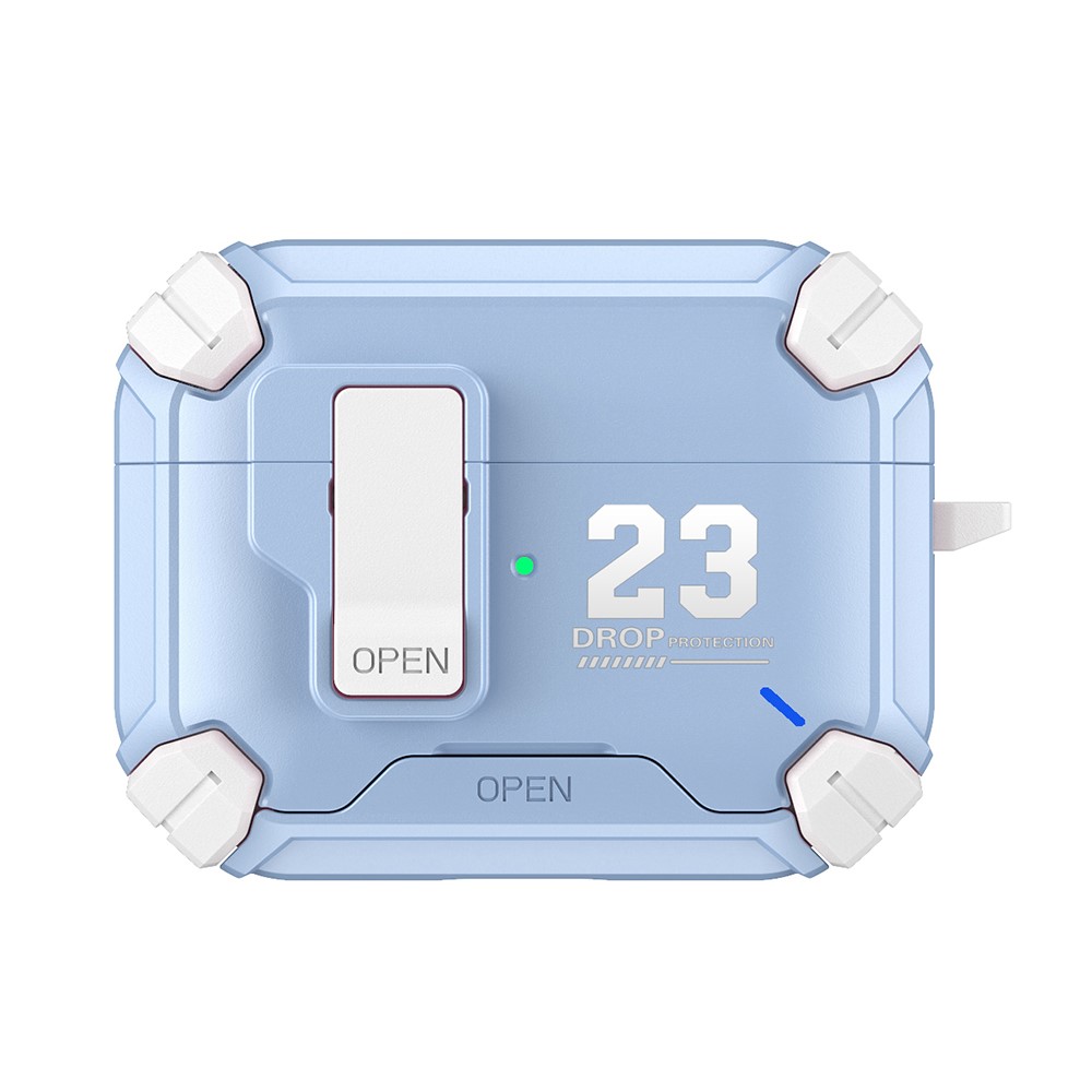 For AirPods 5 / 4 Magnetic Earphone Case Phone Stand Numerical Design TPU + PC Shockproof Cover with Carabiner - White + Baby Blue 23