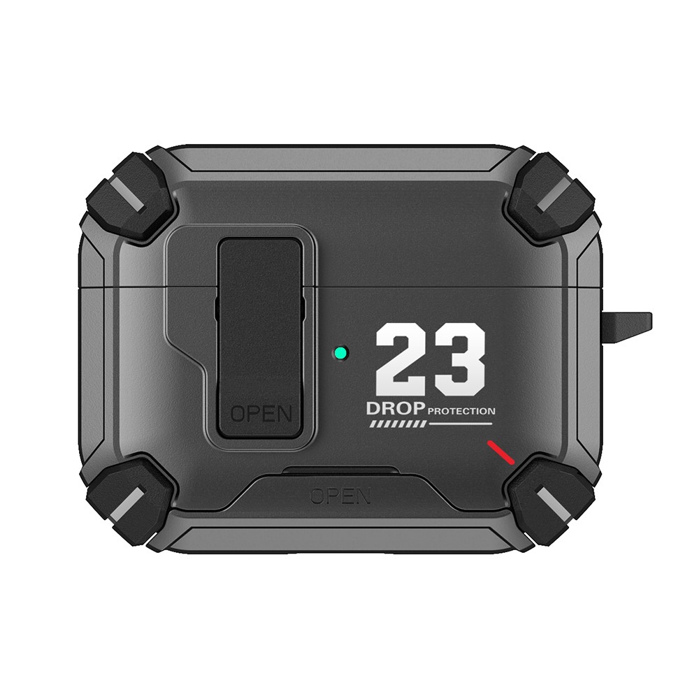 For AirPods 5 / 4 Magnetic Earphone Case Phone Stand Numerical Design TPU + PC Shockproof Cover with Carabiner - Black 23