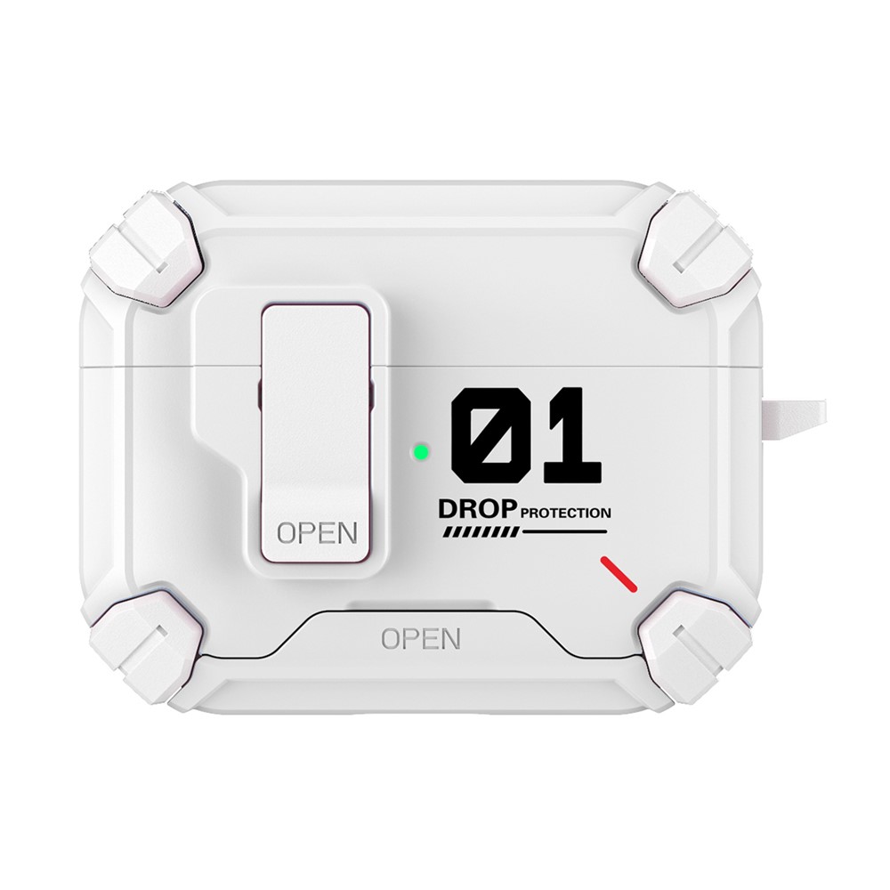 For AirPods Pro 2 Magnetic Earphone Case Phone Stand Numerical Design TPU + PC Shockproof Cover with Carabiner - All White 01